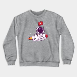 Cute Astronaut Riding Rocket With Love Flag Crewneck Sweatshirt